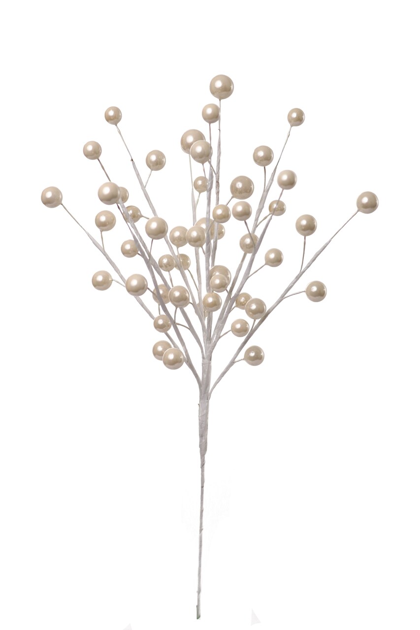 14" Christmas Berry Mixed Spray – Pearl White Artificial Holiday Floral Pick for Crafts & Décor 12 Pack